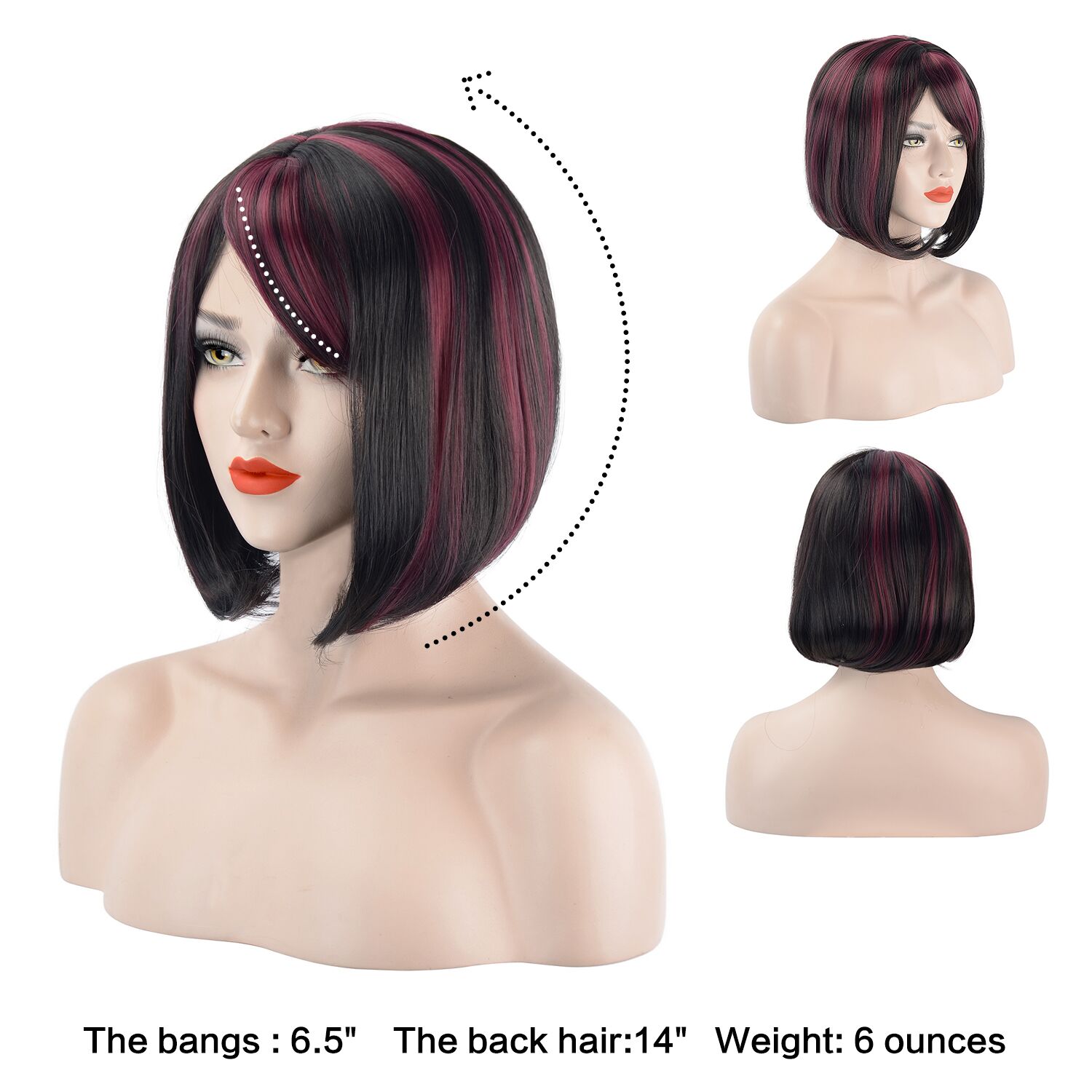 Hawkko Bob Straight Wig Short Wigs For Women Heat Resist Cospaly Party Daily Hair Wig(Black and Red)